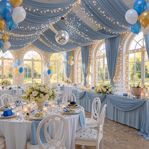4 Panels 5ftx30ft Dusty Blue Ceiling Drapes for Wedding Party, alternate view 4