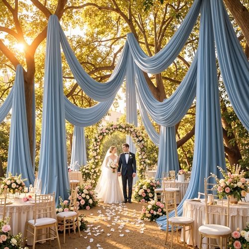 4 Panels 5ftx30ft Dusty Blue Ceiling Drapes for Wedding Party, alternate view 5