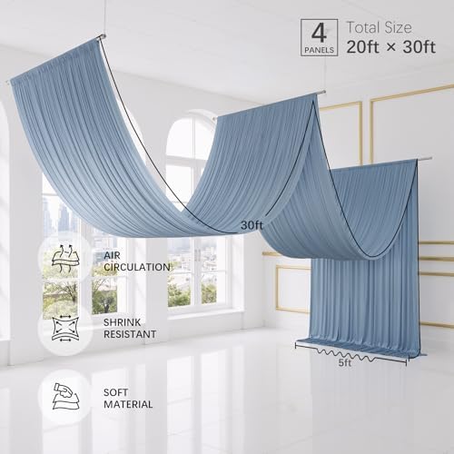 4 Panels 5ftx30ft Dusty Blue Ceiling Drapes for Wedding Party, alternate view 6