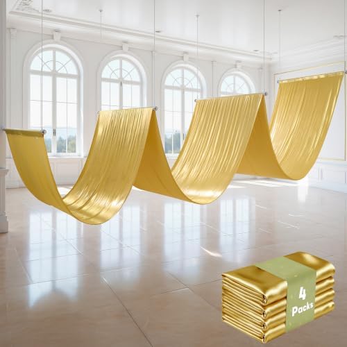 4 Panels 5ftx30ft Gold Ceiling Curtain for Wedding Parties, alternate view 6