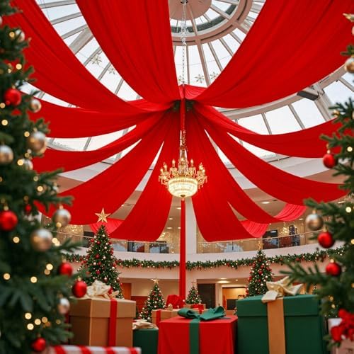4 Panels 5ftx30ft Red Ceiling Drapes for Christmas Parties, alternate view 3