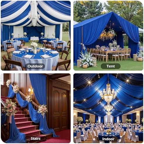 4 Panels 5ftx30ft Royal Blue Ceiling Drapes for Wedding Parties, alternate view 4