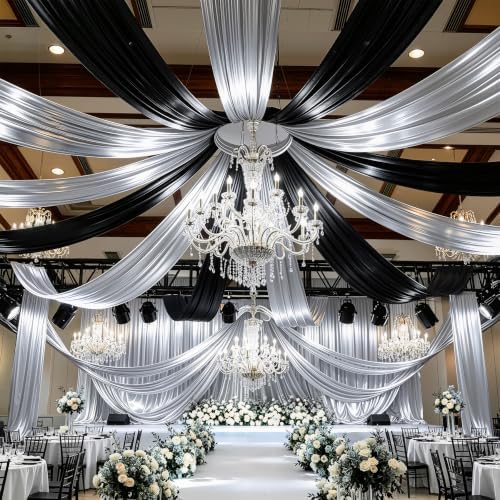 4 Panels 5ftx30ft Silver Ceiling Curtain for Wedding Parties