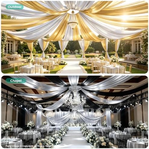 4 Panels 5ftx30ft Silver Ceiling Curtain for Wedding Parties, alternate view 7