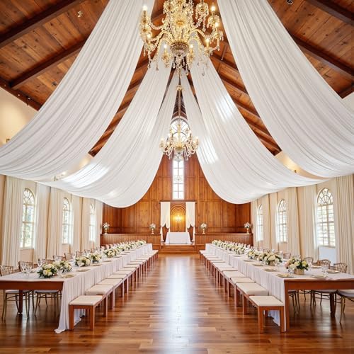 4 Panels 5ftx30ft White Ceiling Drapes for Wedding Parties