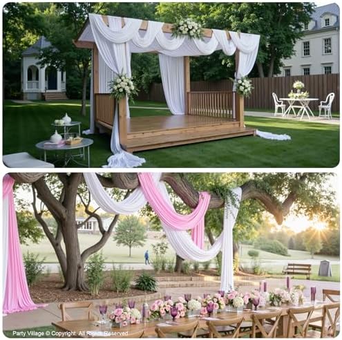 4 Panels 5ftx30ft White Ceiling Drapes for Wedding Parties, alternate view 3