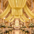 4 Panels 5x20ft Gold Ceiling Drapes for Wedding Parties, Wrinkle Free Thick Polyester 20ft Extra Long Wedding