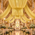 4 Panels 5x20ft Gold Ceiling Drapes for Wedding Parties, Wrinkle Free Thick Polyester 20ft Extra Long Wedding