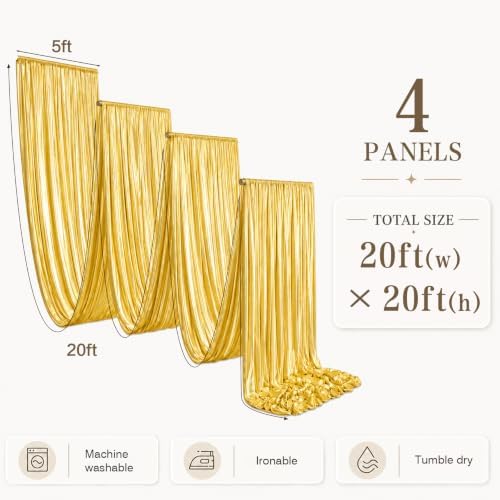 4 Panels 5x20ft Gold Ceiling Drapes for Wedding Parties, Wrinkle Free Thick Polyester 20ft Extra Long Wedding, alternate view