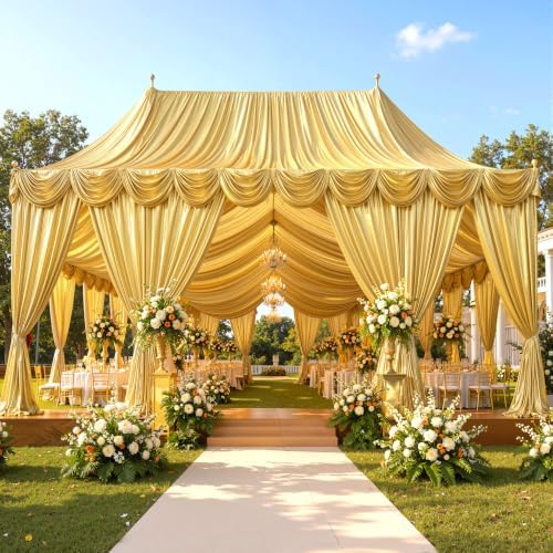 4 Panels 5x20ft Gold Ceiling Drapes for Wedding Parties, Wrinkle Free Thick Polyester 20ft Extra Long Wedding, alternate view