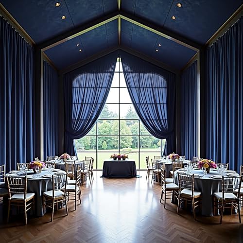 4 Panels 5x20ft Navy Blue Ceiling Drapes for Wedding Parties, Wrinkle Free Thick Polyester 20ft Extra Long, alternate view 5