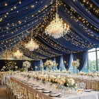 4 Panels 5x20ft Navy Blue Ceiling Drapes for Wedding Parties, Wrinkle Free Thick Polyester 20ft Extra Long, alternate view 6