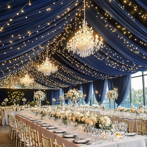 4 Panels 5x20ft Navy Blue Ceiling Drapes for Wedding Parties, Wrinkle Free Thick Polyester 20ft Extra Long, alternate view 6