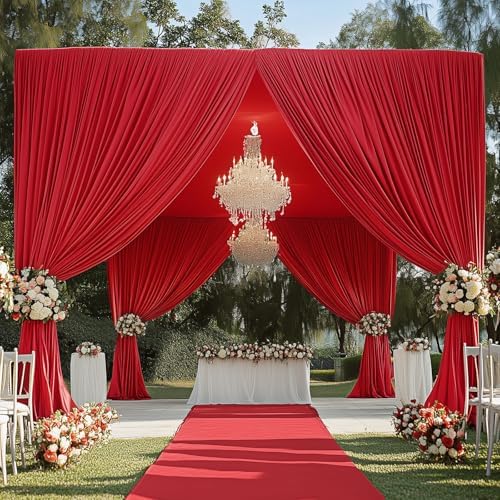 4 Panels 5x20ft Red Ceiling Drapes for Wedding Parties, Wrinkle Free Thick Polyester 20ft Extra Long Wedding, alternate view