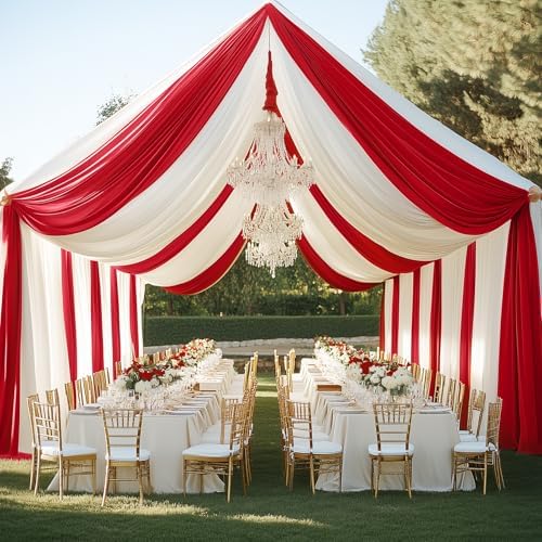 4 Panels 5x20ft Red Ceiling Drapes for Wedding Parties, Wrinkle Free Thick Polyester 20ft Extra Long Wedding, alternate view