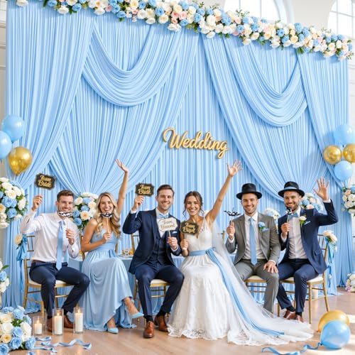 4 Panels Baby Blue Backdrop Curtains for Wedding Party Wrinkle Free Backdrops Curtain Drapes Fabric Decorations, alternate
