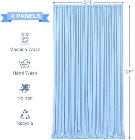 4 Panels Baby Blue Backdrop Curtains for Wedding Party Wrinkle Free Backdrops Curtain Drapes Fabric Decorations, alternate