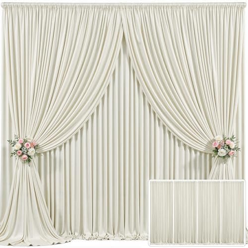 4 Panels Beige Backdrop Curtain for Wedding Parties Wrinkle Free Beige Photo Curtains Backdrop Drapes Fabric