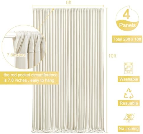 4 Panels Beige Backdrop Curtain for Wedding Parties Wrinkle Free Beige Photo Curtains Backdrop Drapes Fabric, alternate view