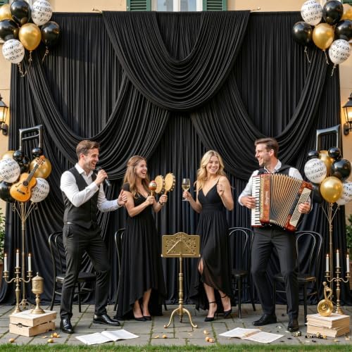 4 Panels Black Backdrop Curtains for Wedding Party Wrinkle Free Backdrops Curtain Drapes Fabric Decorations, alternate view 5