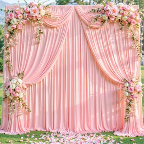 4 Panels Blush Pink Backdrop Curtains for Wedding Party Wrinkle Free Backdrops Curtain Drapes Fabric Decorations, alternate