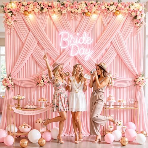 4 Panels Blush Pink Backdrop Curtains for Wedding Party Wrinkle Free Backdrops Curtain Drapes Fabric Decorations, alternate