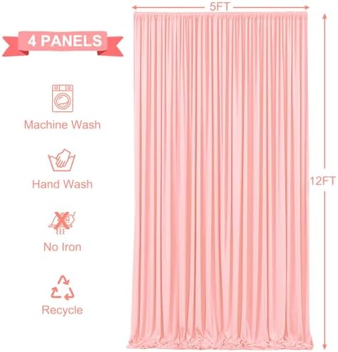 4 Panels Blush Pink Backdrop Curtains for Wedding Party Wrinkle Free Backdrops Curtain Drapes Fabric Decorations, alternate