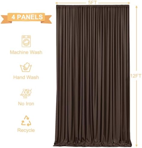 4 Panels Brown Backdrop Curtains for Wedding Party Wrinkle Free Backdrops Curtain Drapes Fabric Decorations, alternate view 5
