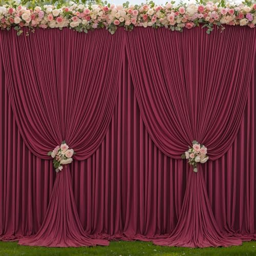 4 Panels Burgundy Backdrop Curtains for Wedding Party Wrinkle Free Backdrops Curtain Drapes Fabric Decorations, alternate