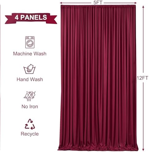 4 Panels Burgundy Backdrop Curtains for Wedding Party Wrinkle Free Backdrops Curtain Drapes Fabric Decorations, alternate