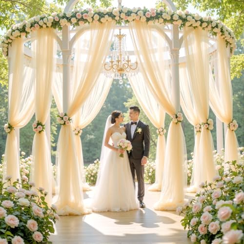 4 Panels Champagne Wedding Arch Draping Fabric 30" x 19ft Wedding Drapes Tulle Drapes for Backdrop Sheer Fabric, alternate