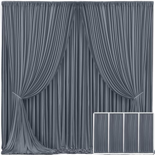 4 Panels Charcoal Backdrop Curtain for Parties Wedding Wrinkle Free Silver Grey Photo Curtains Backdrop Drapes