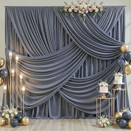 4 Panels Charcoal Backdrop Curtain for Parties Wedding Wrinkle Free Silver Grey Photo Curtains Backdrop Drapes, alternate