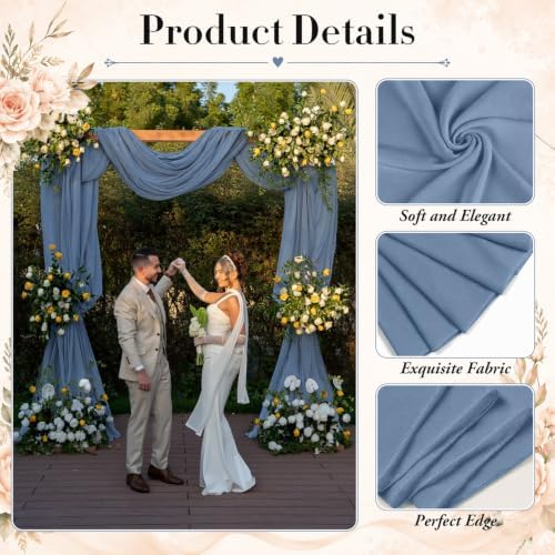 4 Panels Dusty Blue Wedding Arch Draping Fabric 29" X 20FT Sheer Chiffon Drapes Bridal Baby Shower Backdrop for, alternate