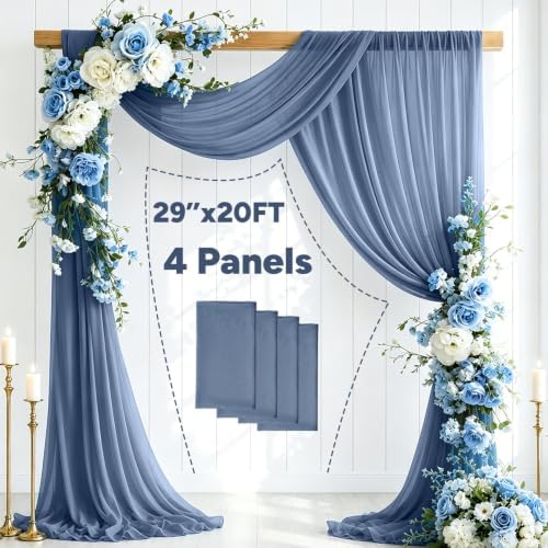 4 Panels Dusty Blue Wedding Arch Draping Fabric 29" X 20FT Sheer Chiffon Drapes Bridal Baby Shower Backdrop for, alternate