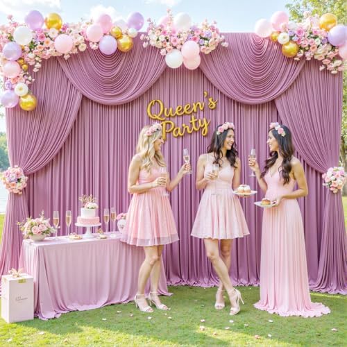 4 Panels Dusty Pink Backdrop Curtain for Parties Wedding Wrinkle Free Pink Photo Curtains Backdrop Drapes Fabric, alternate