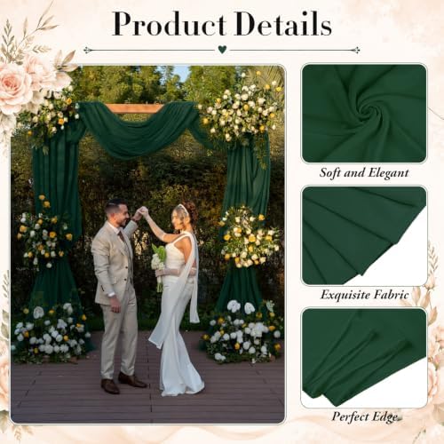 4 Panels Emerald Green Wedding Arch Draping Fabric 29" X 20FT Sheer Chiffon Drapes Bridal Baby Shower Backdrop, alternate