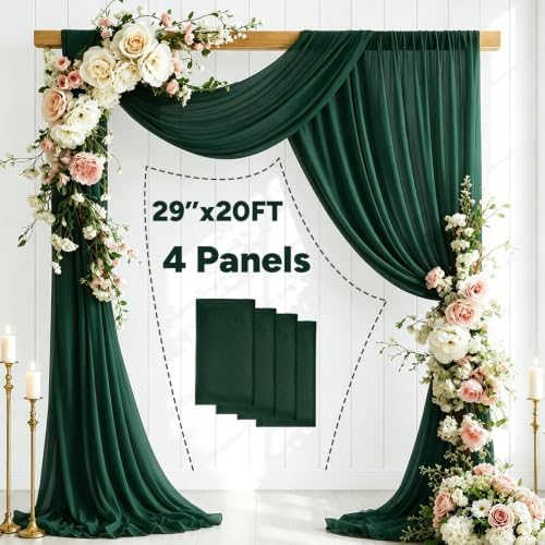 4 Panels Emerald Green Wedding Arch Draping Fabric 29" X 20FT Sheer Chiffon Drapes Bridal Baby Shower Backdrop, alternate