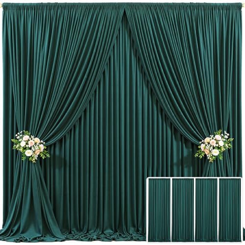 4 Panels Hunter Green Backdrop Curtain for Parties Wrinkle Free Dark Green Photo Curtains Backdrop Drapes Fabric