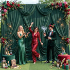 4 Panels Hunter Green Backdrop Curtain for Parties Wrinkle Free Dark Green Photo Curtains Backdrop Drapes Fabric, alternate