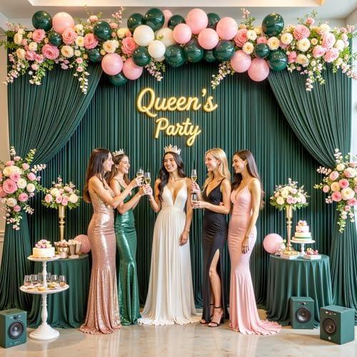 4 Panels Hunter Green Backdrop Curtain for Parties Wrinkle Free Dark Green Photo Curtains Backdrop Drapes Fabric, alternate