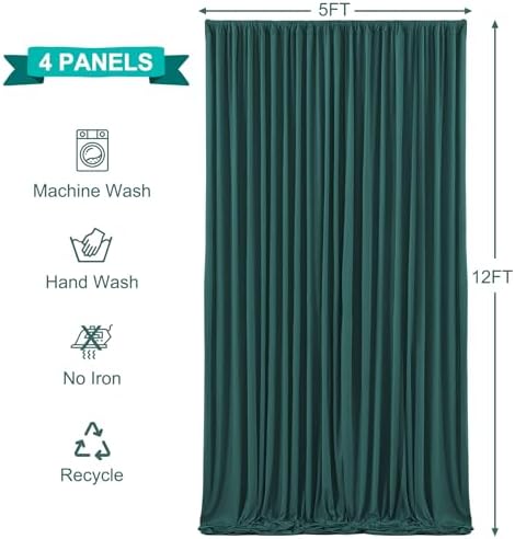 4 Panels Hunter Green Backdrop Curtains for Wedding Party Wrinkle Free Backdrops Curtain Drapes Fabric, alternate view 5