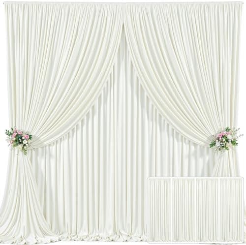 4 Panels Ivory Backdrop Curtain for Wedding Parties Wrinkle Free Ivory Photo Curtains Backdrop Drapes Fabric