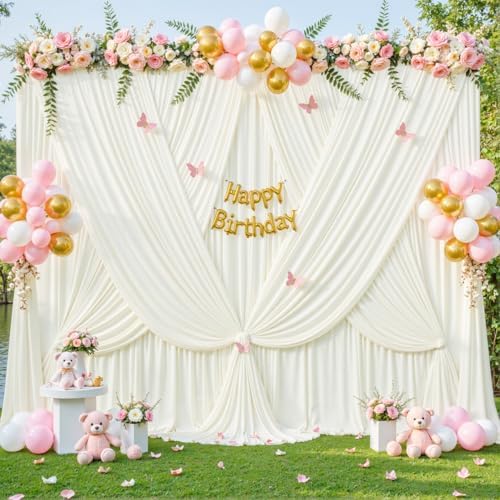 4 Panels Ivory Backdrop Curtain for Wedding Parties Wrinkle Free Ivory Photo Curtains Backdrop Drapes Fabric, alternate view