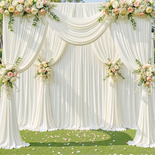4 Panels Ivory Backdrop Curtain for Wedding Parties Wrinkle Free Ivory Photo Curtains Backdrop Drapes Fabric, alternate view