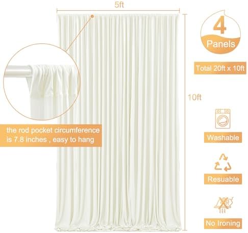 4 Panels Ivory Backdrop Curtain for Wedding Parties Wrinkle Free Ivory Photo Curtains Backdrop Drapes Fabric, alternate view