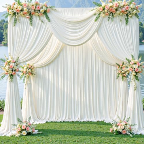 4 Panels Ivory Backdrop Curtains for Wedding Party Wrinkle Free Backdrops Curtain Drapes Fabric Decorations, alternate view 3
