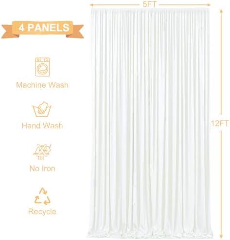 4 Panels Ivory Backdrop Curtains for Wedding Party Wrinkle Free Backdrops Curtain Drapes Fabric Decorations, alternate view 5