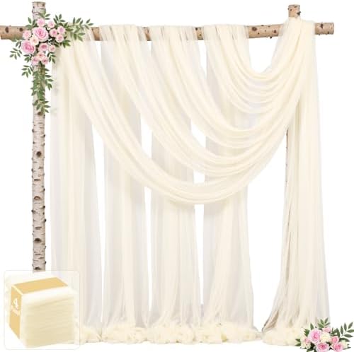 4 Panels Ivory Wedding Arch Draping Fabric 30" x 19ft Wedding Drapes Tulle Drapes for Backdrop Sheer Fabric