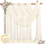 4 Panels Ivory Wedding Arch Draping Fabric 30" x 19ft Wedding Drapes Tulle Drapes for Backdrop Sheer Fabric